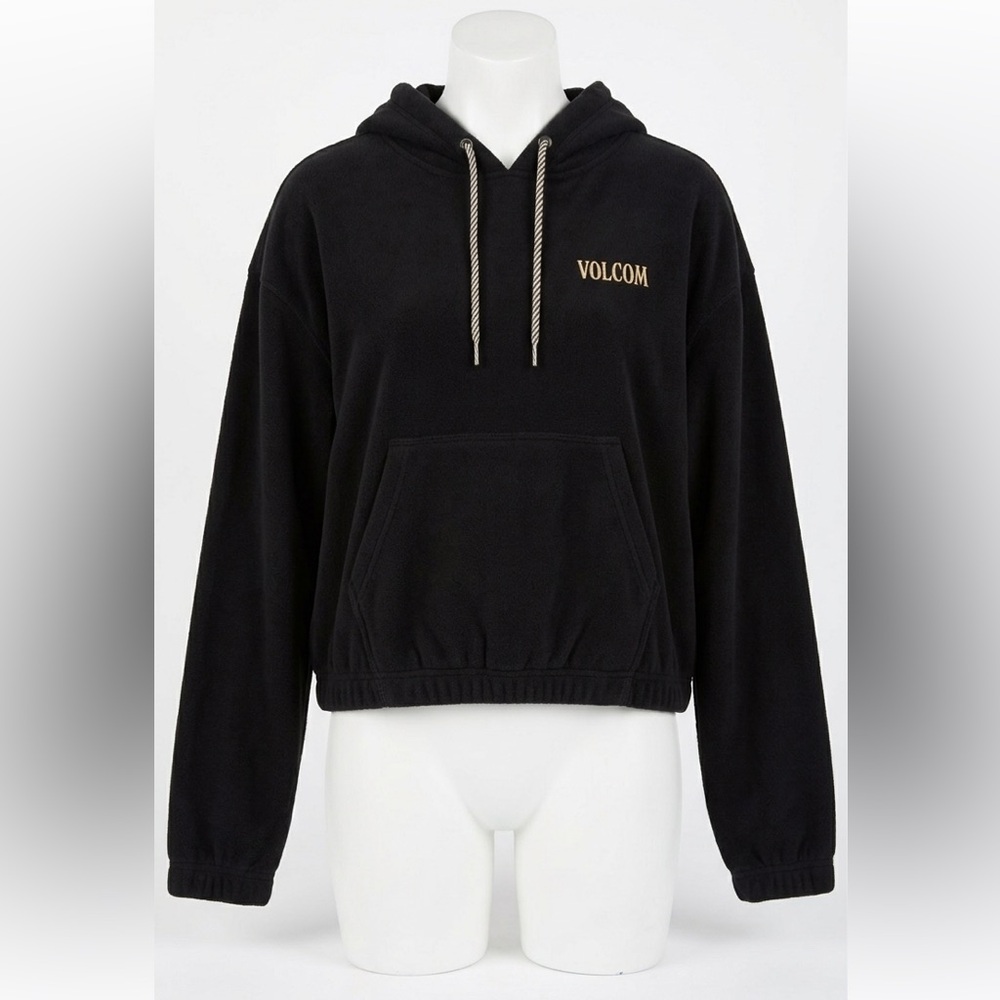 Volcom Girls Black Cropped Fleece Hoodie Oversized Sweater L 10/12 Youth